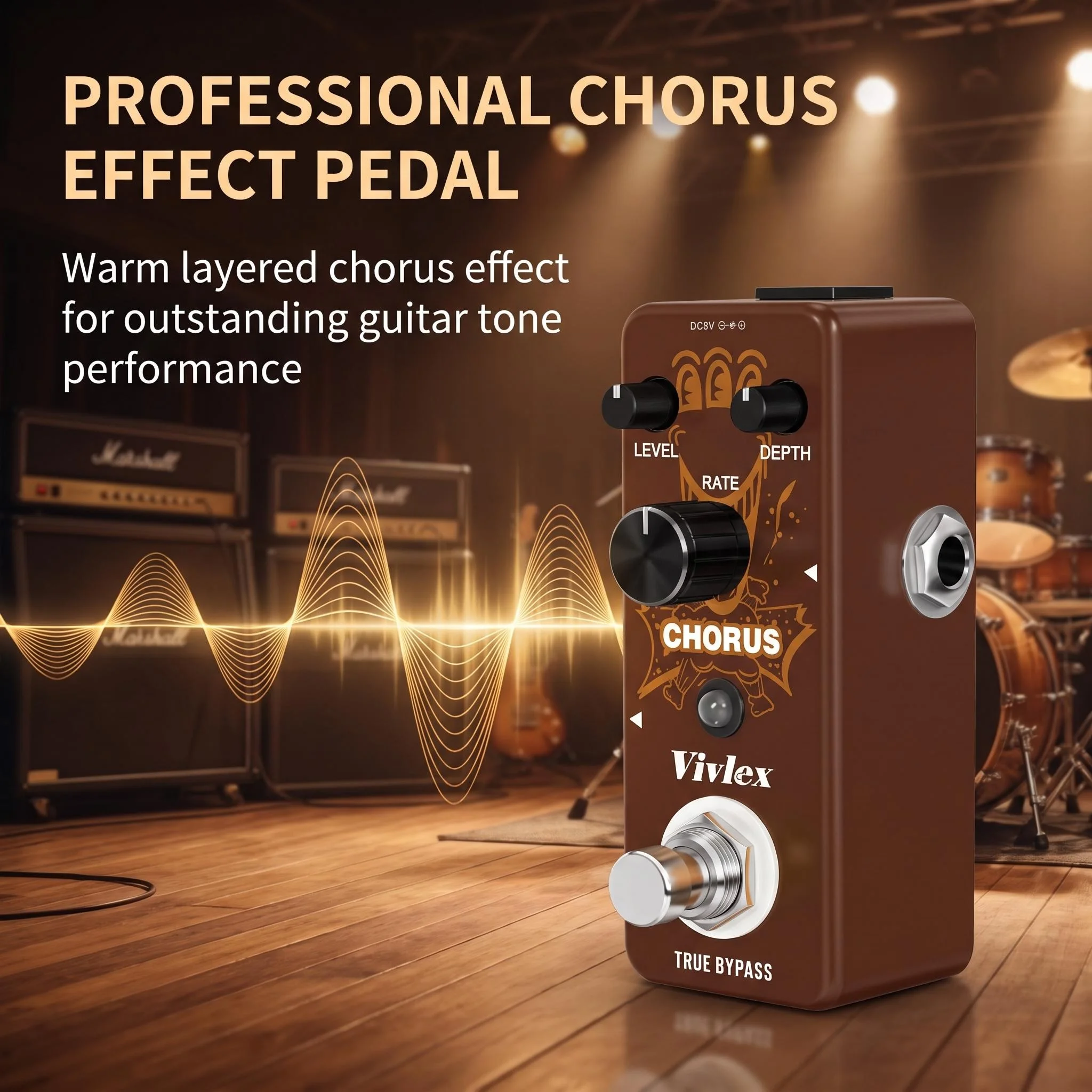 Vivlex Analog Chorus Guitar Effect Pedal Mini Single Pedal Classic Warm Chorus Tone Rate Depth Control for Electric Guitar