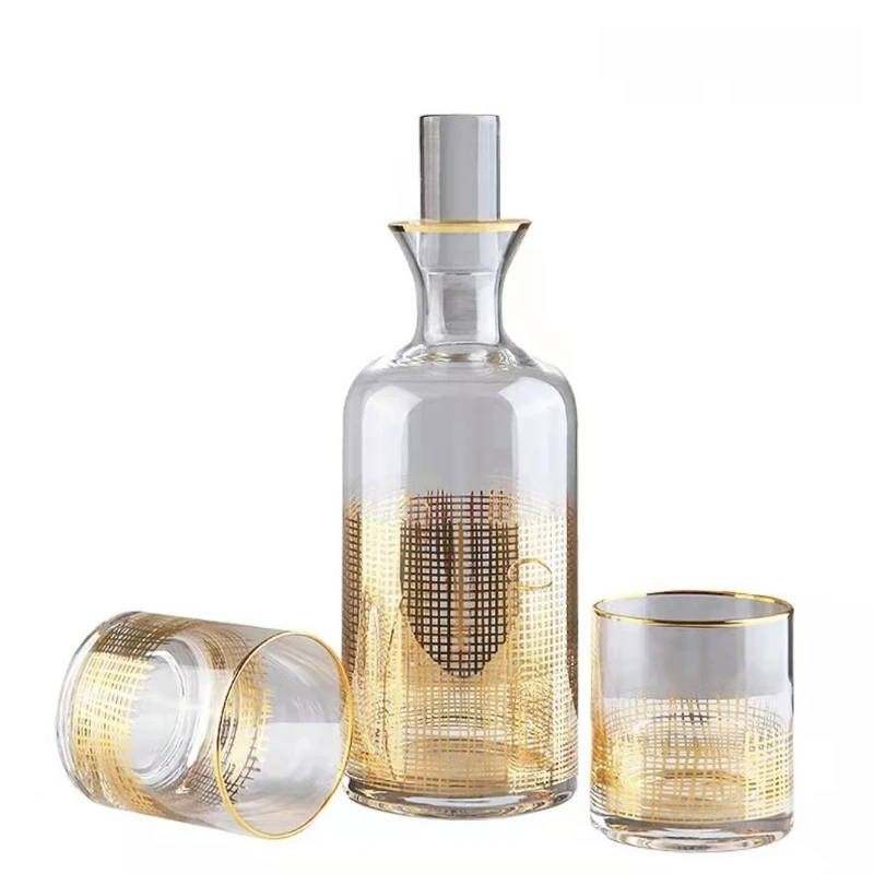 

Light luxury glass leather wine set large-capacity creative ornament living room decoration desktop hotel model room