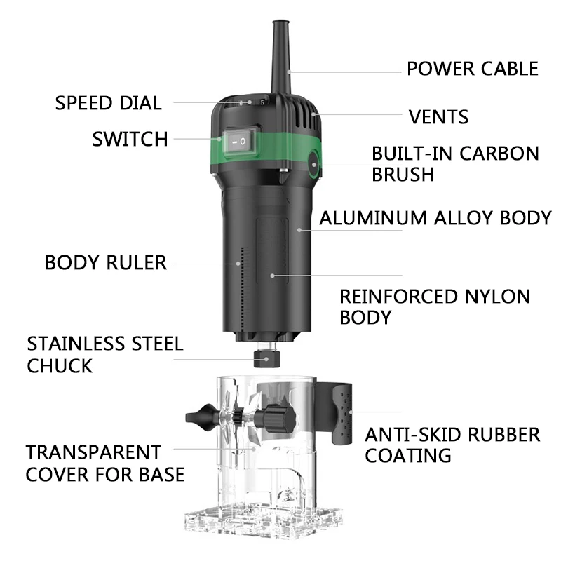 800W Woodworking Trimming and Slotting Machine To Engraving Electromechanical Wood Milling and Slotting Machine