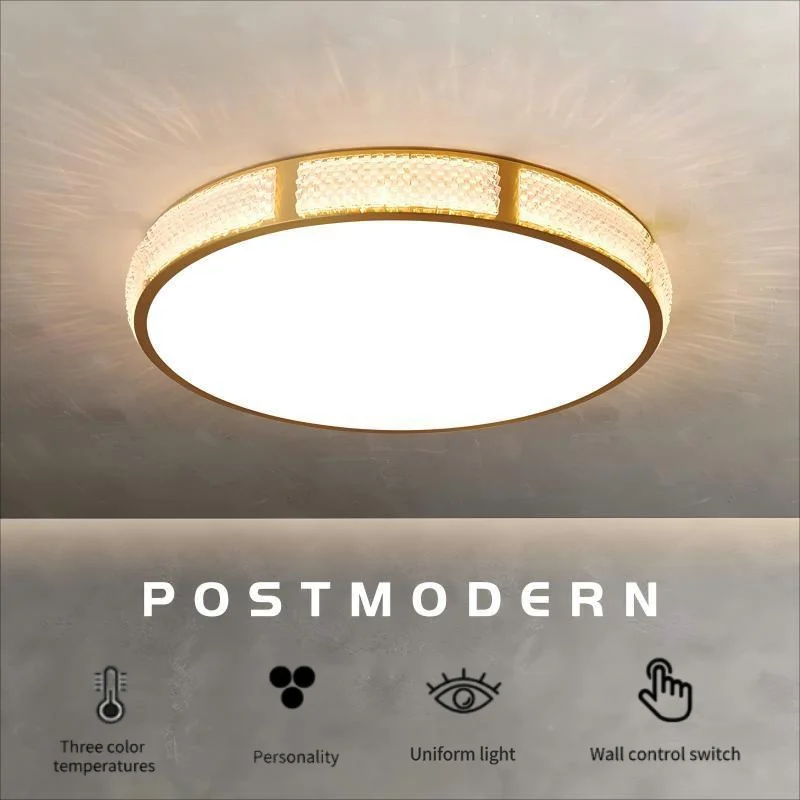 

Nordic Copper Led Ceiling Lights Ultra Thin CCT Wall Switch Creative Gold Round Ceiling Lamp Living Room Bedroom Home Decoration