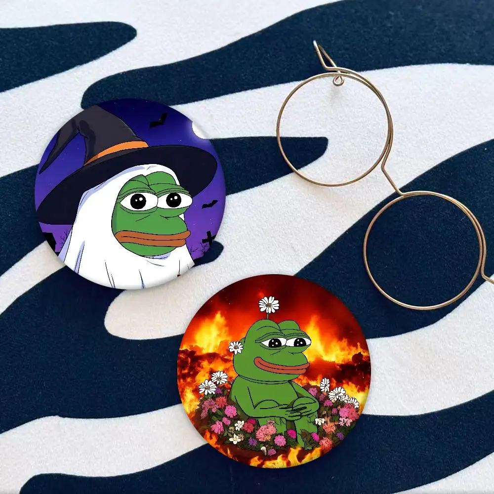Funny P-Pepe Frog Sad Badge Peripheral Lapel Pins Tinplate Round Brooch For Shoulder Bag Accessories Souvenir Gifts