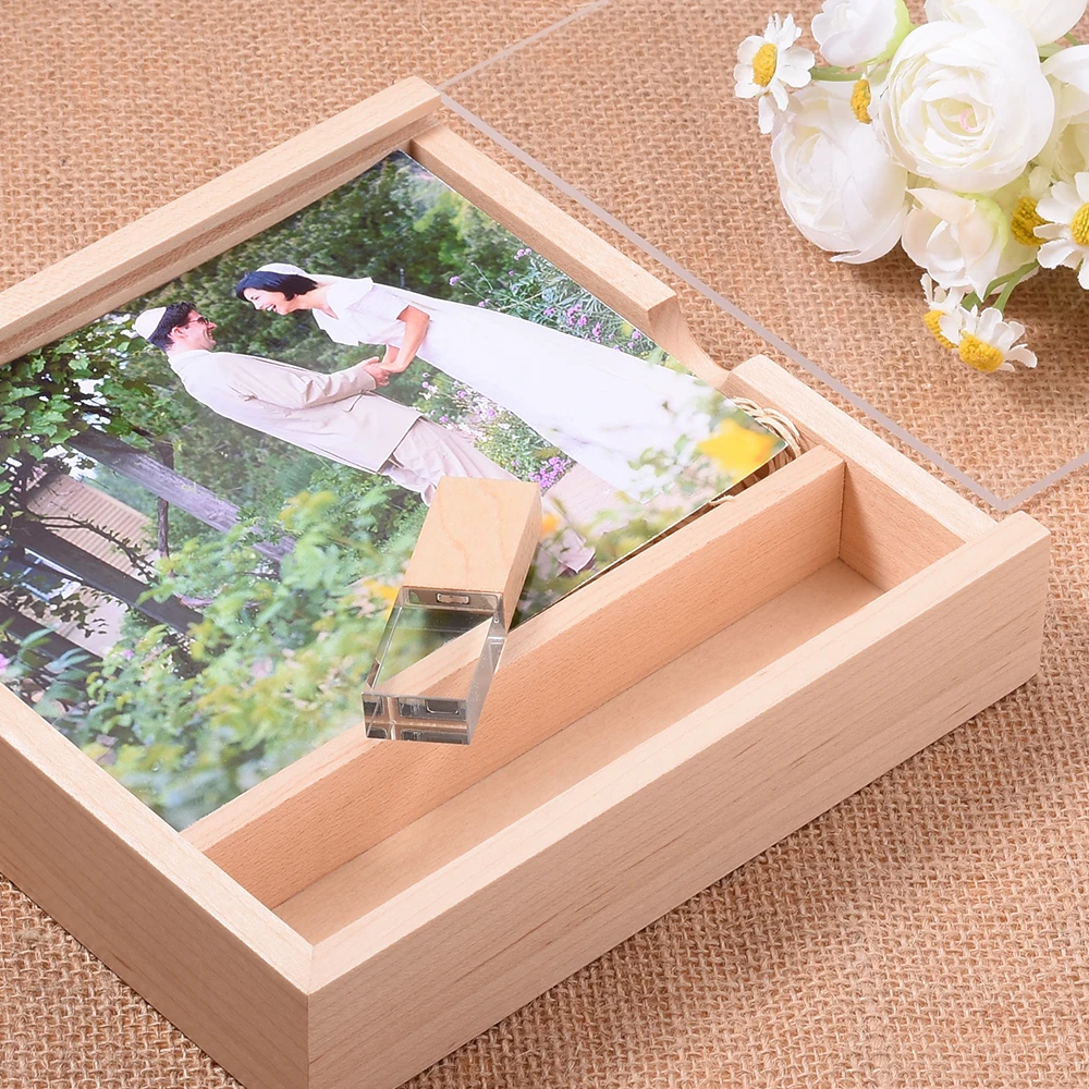 JASTER Wooden Photo Album Box USB 2.0 Flash Drives 128GB Free custom logo Memory Stick 64GB Creative Wedding Gift Pen Drive 32GB