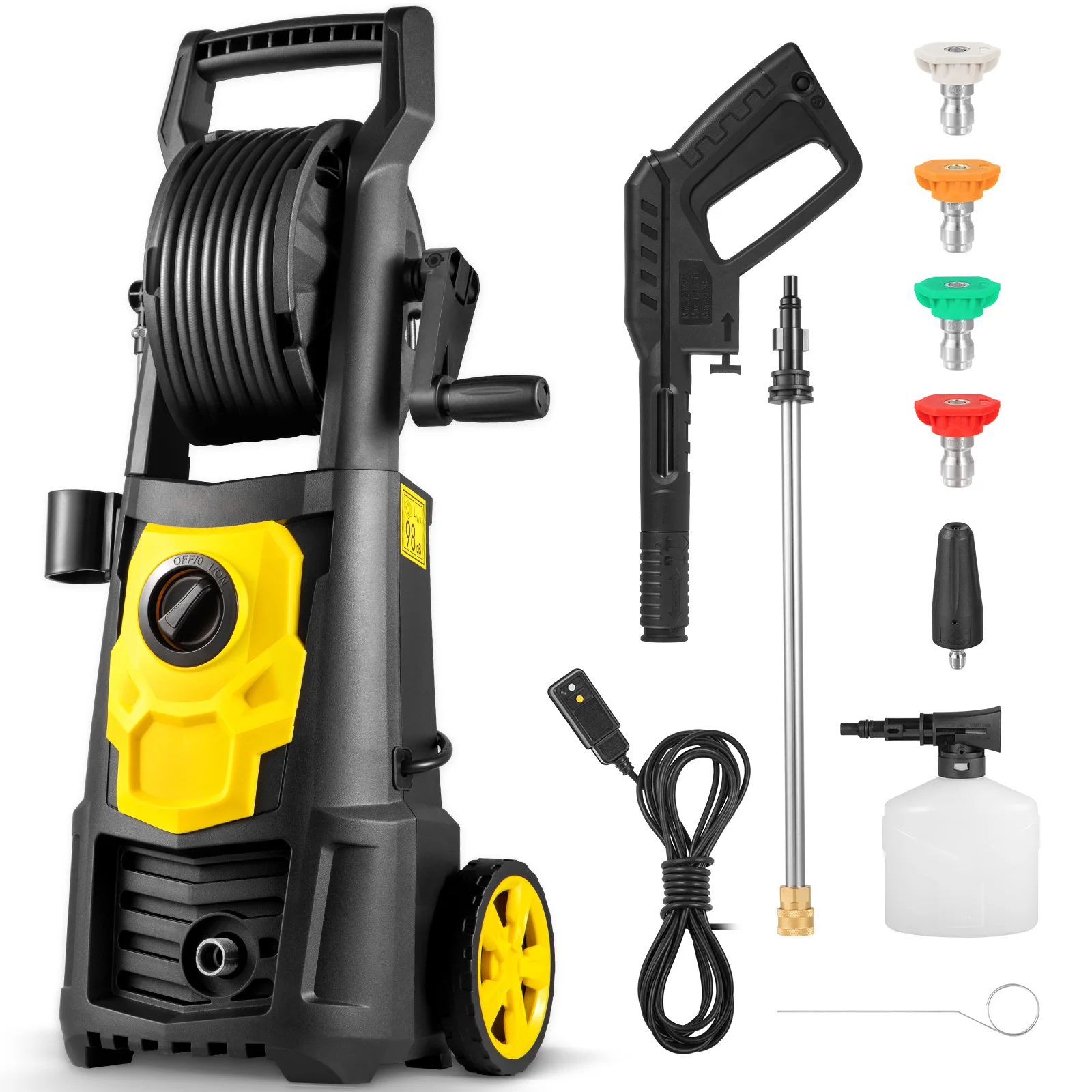 

SucceBuy Electric Pressure Washer Power Washer Quick Connect Nozzles Foam Cannon Retractable Handle for Portable to Clean Patios