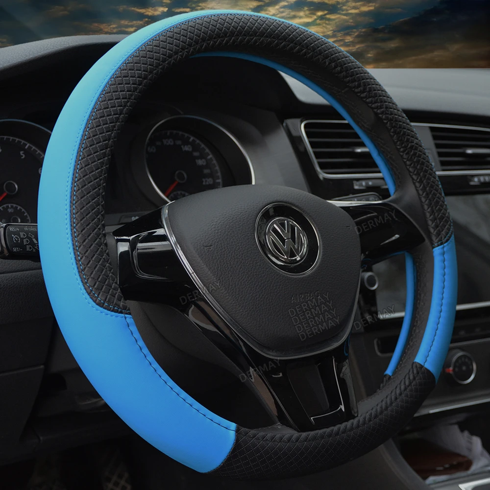 Sport Car Steering Wheel Covers Anti-Slip PU Leather fit 37~38cm Steering Wheel Car-styling 9 Colors Auto Accessoires