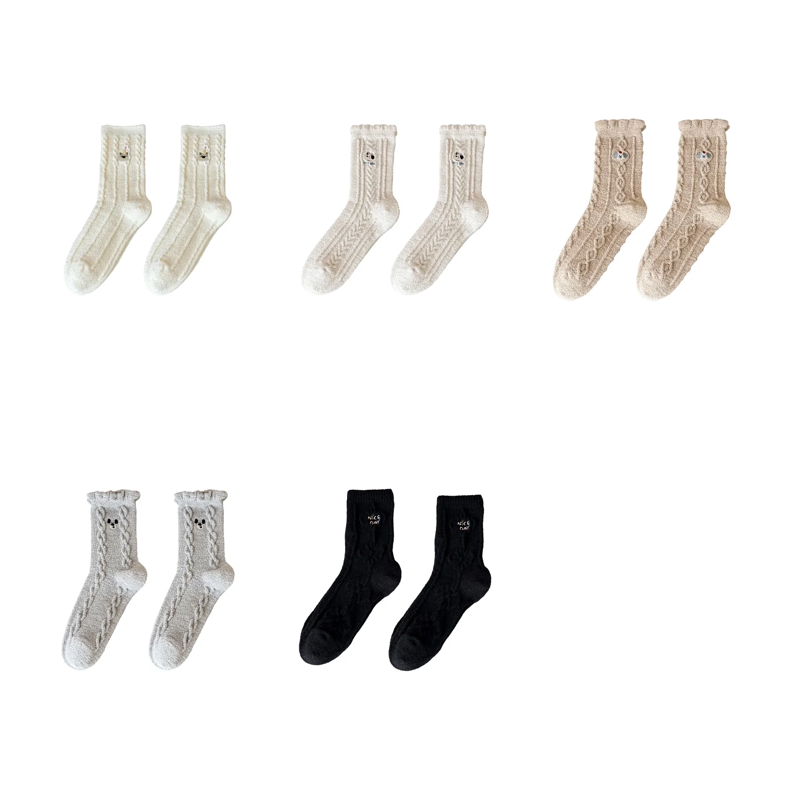 

Thermal Middle Crew Socks For Women Winter Snowflake Embroidery Cold Weather Fleece Lined Thick Knitted Middle Calf