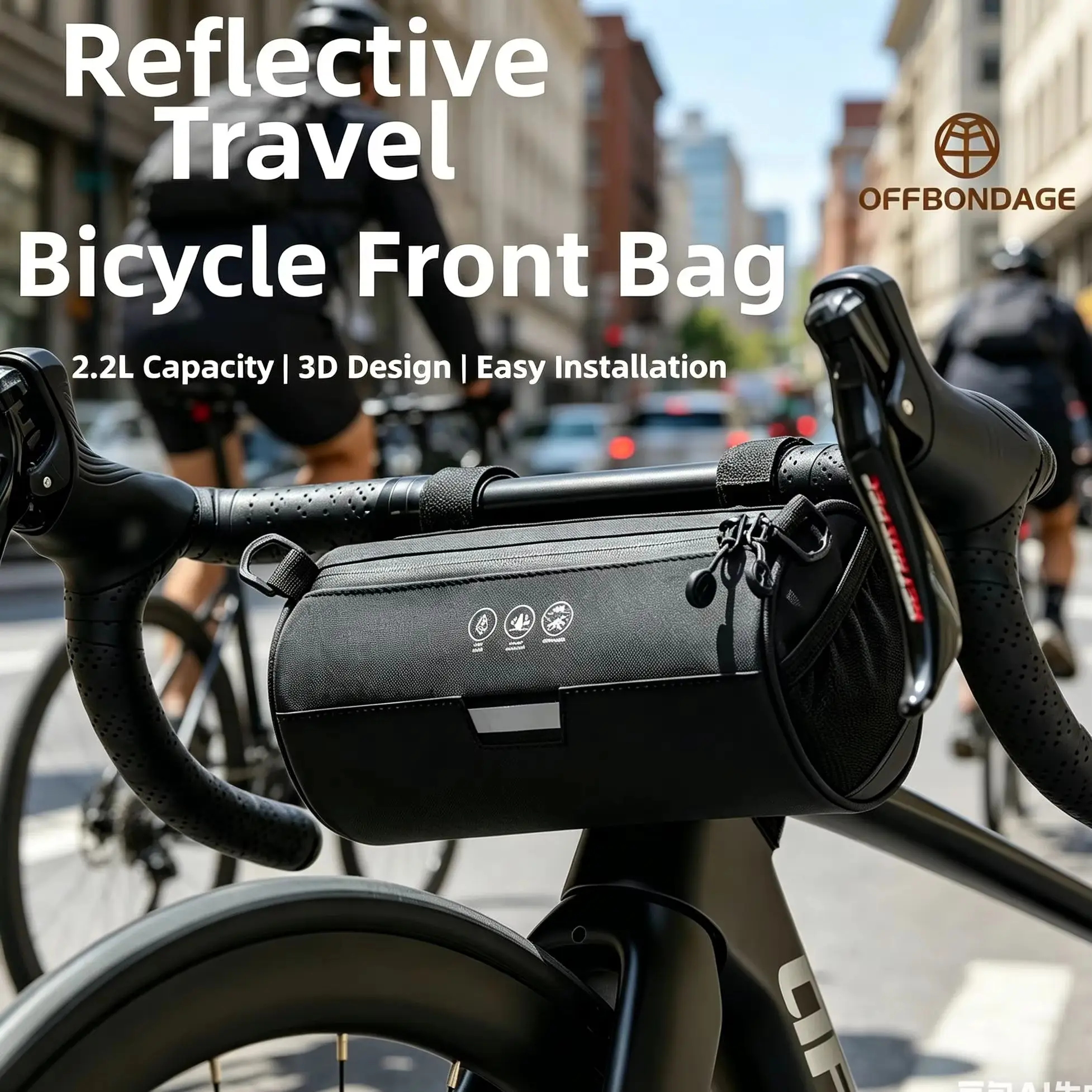 

OFFBONDAGE Bicycle Front Bag Handlebar Pannier 2.7L Big Capacity Reflective Riding Storage Waterproof Cycling Frame Bag Portable
