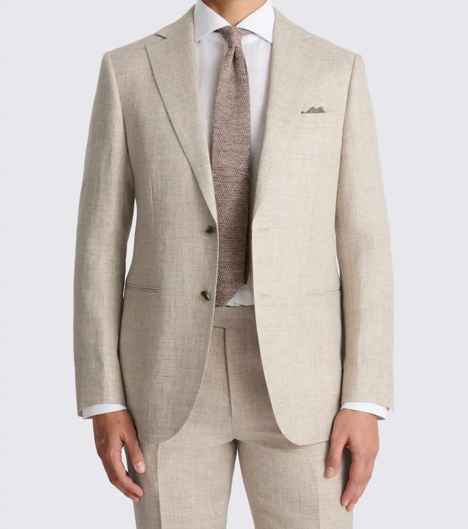 Classic Men's Beige Linen Suit Two-Piece Stylish Single-Breasted Blazer & Pants for Light Luxury Formal Occasions Customized