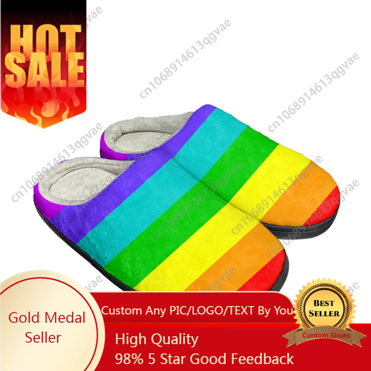 

Rainbow Flag Pattern Home Cotton Custom Slippers Mens Womens Sandals Plush Bedroom Casual Keep Warm Shoe Thermal Slipper Black