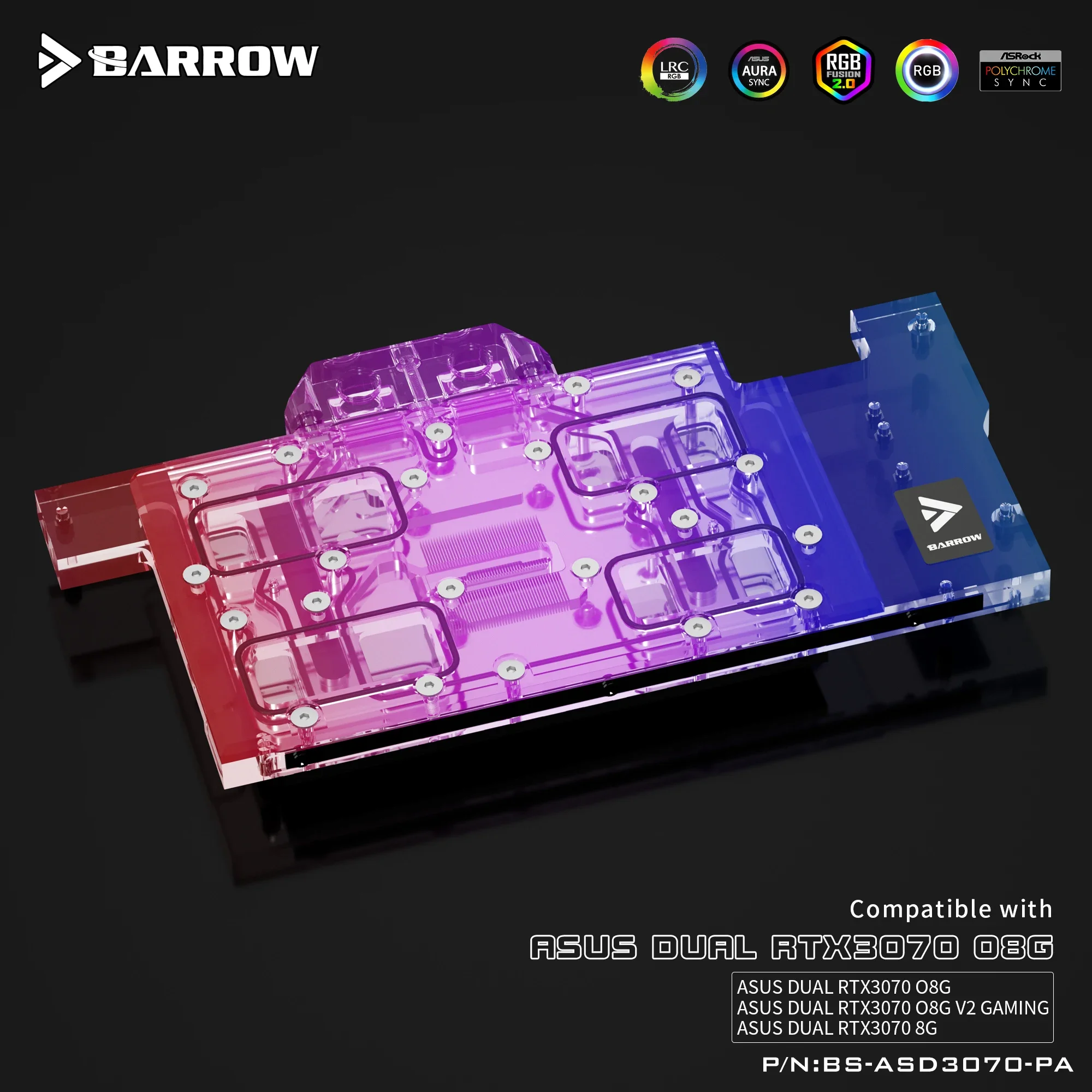 Imagem -05 - Barrow Gpu Water Block para Asus Dual Rtx3070 O8g 8g Placa Gráfica Cooler 5v Argb 3pin Aura Sync Bs-asd3070-pa