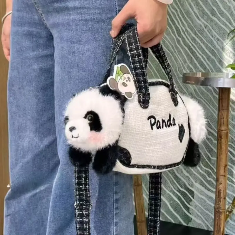 JIAERDI Cute Plush Panda Handbag Women Canvas Large Capacity Shoulder Bag Ladies Creative Daily Commuter Crossbody Bag Chic 2025