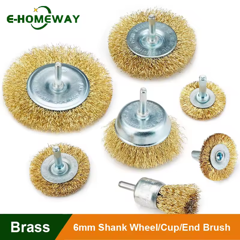 3/5/6Pcs 6mm 1/4" Shank Brass Plated Carbon Steel Wire Cup/Wheel/End Brush Drill Rotary Tools Metal Rust Removal Polishing Clean