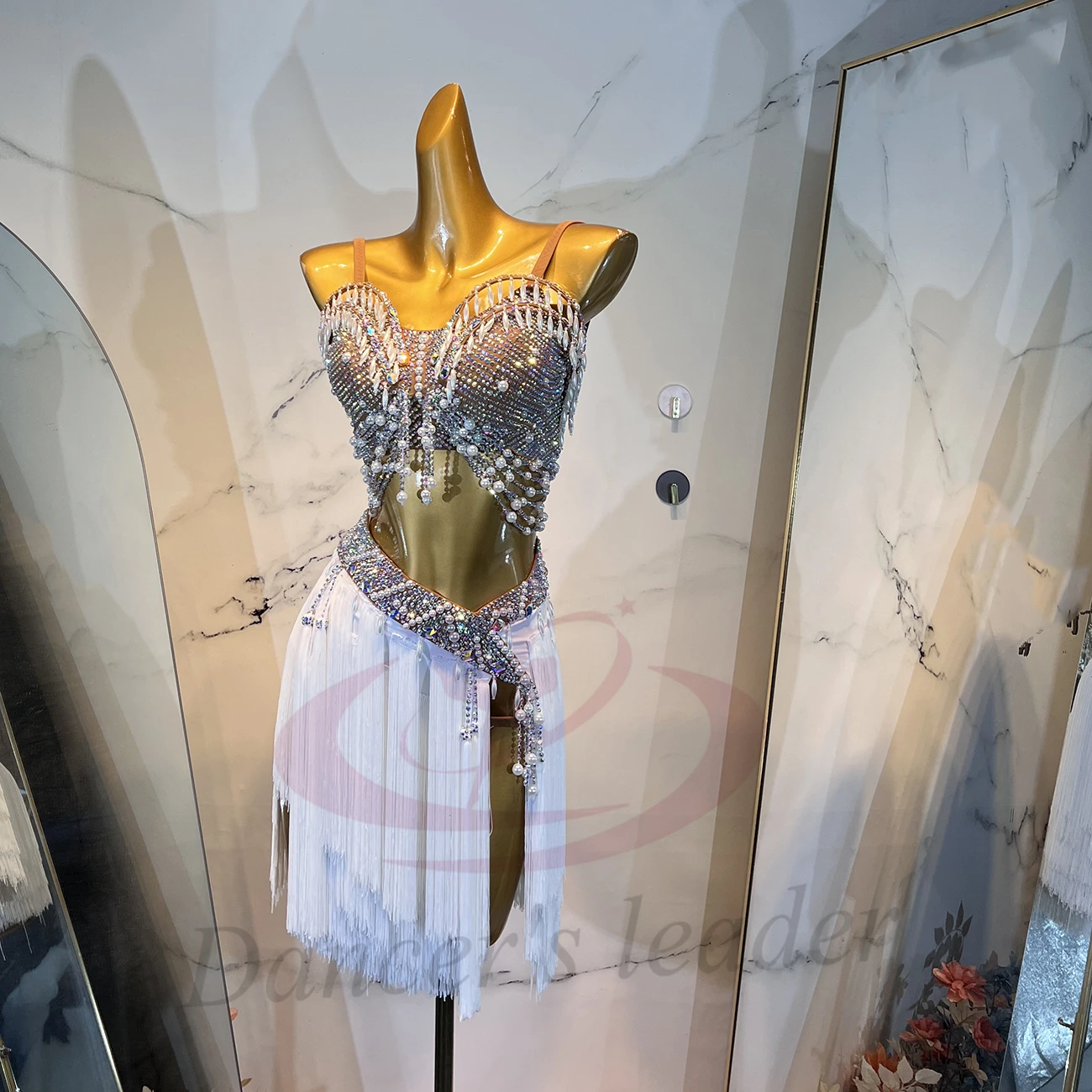 فستان الرقص اللاتيني للأطفال البالغين حجر الراين الراقية مخصص لؤلؤة شرابة الحمالة التانغو الملابس النسائية