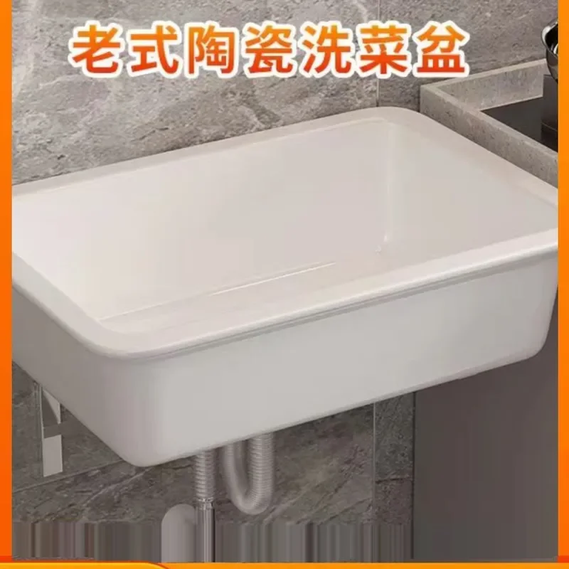 For Vintage Rectangular Ceramic Sink Kitchen Laundry Outdoor Household Basin Durable Classic Style Utility Wash Bucket