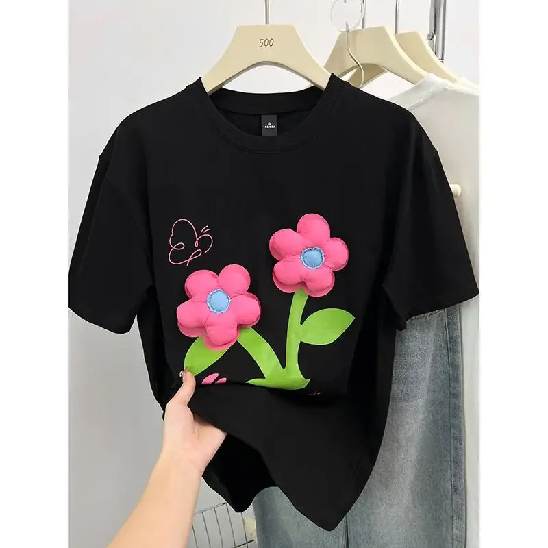 2024 Summer New T-shirt Loose Trendy Men's and Women's Short Sleeves White Fashionable  t shirt women