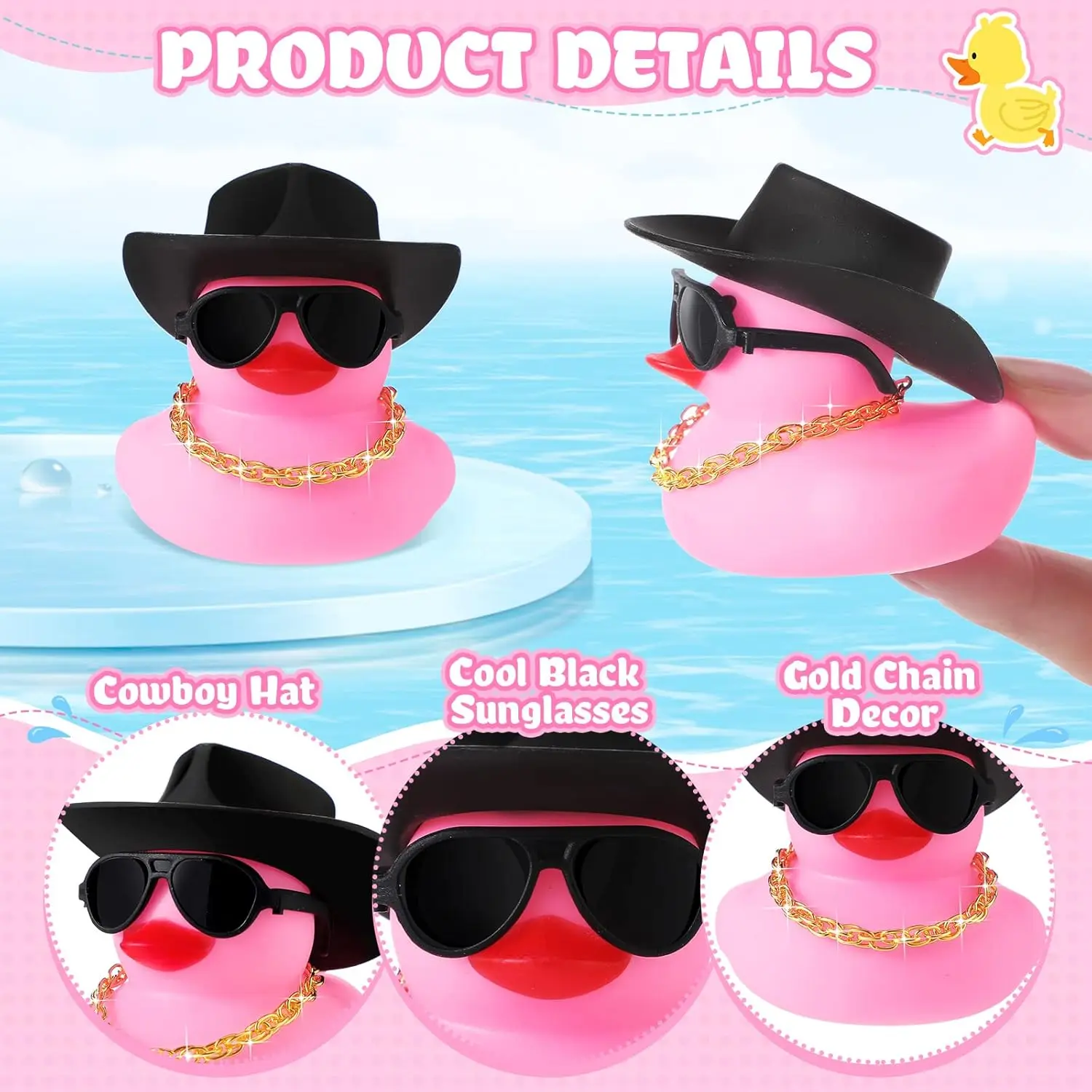 Cowboy Rubber Duck bulk for Ducking Cowgirl Rubber Duck with Sunglasses and Mini Hat Necklace Bath Toys Car Dashboard Decor Gift