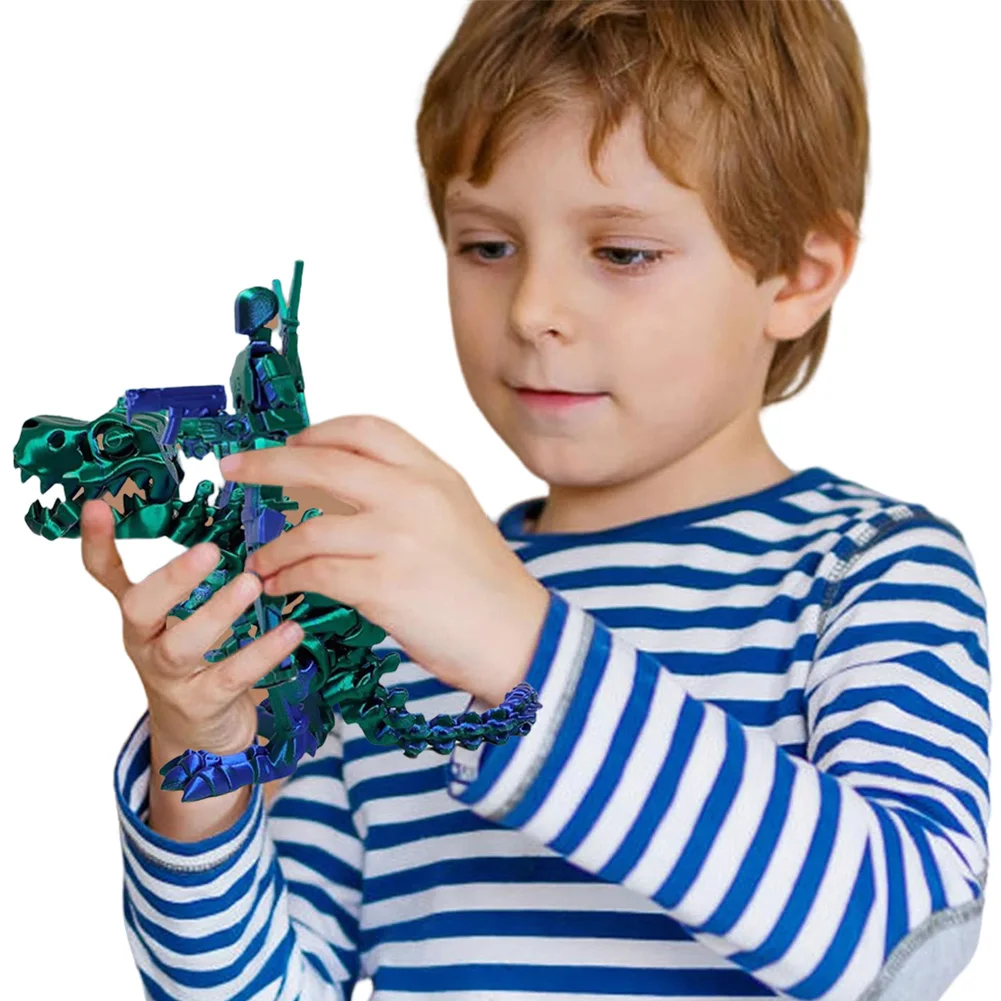 T13 Action Figure and Dinosaur Mount Set 3D Printed Robot Dummy and Dinosaur Set 3D Printed Robot Action Figure Dragon Set