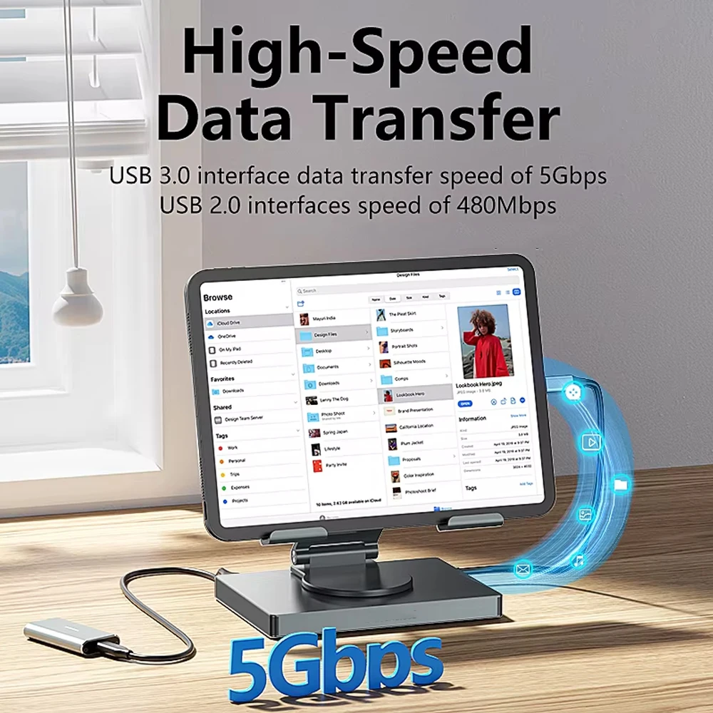 9 in 1 USB C Hub Foldable Docking Station Type-C to Gigabit RJ45 HDTV 4K PD100W Stand Computer Accessories For Laptop