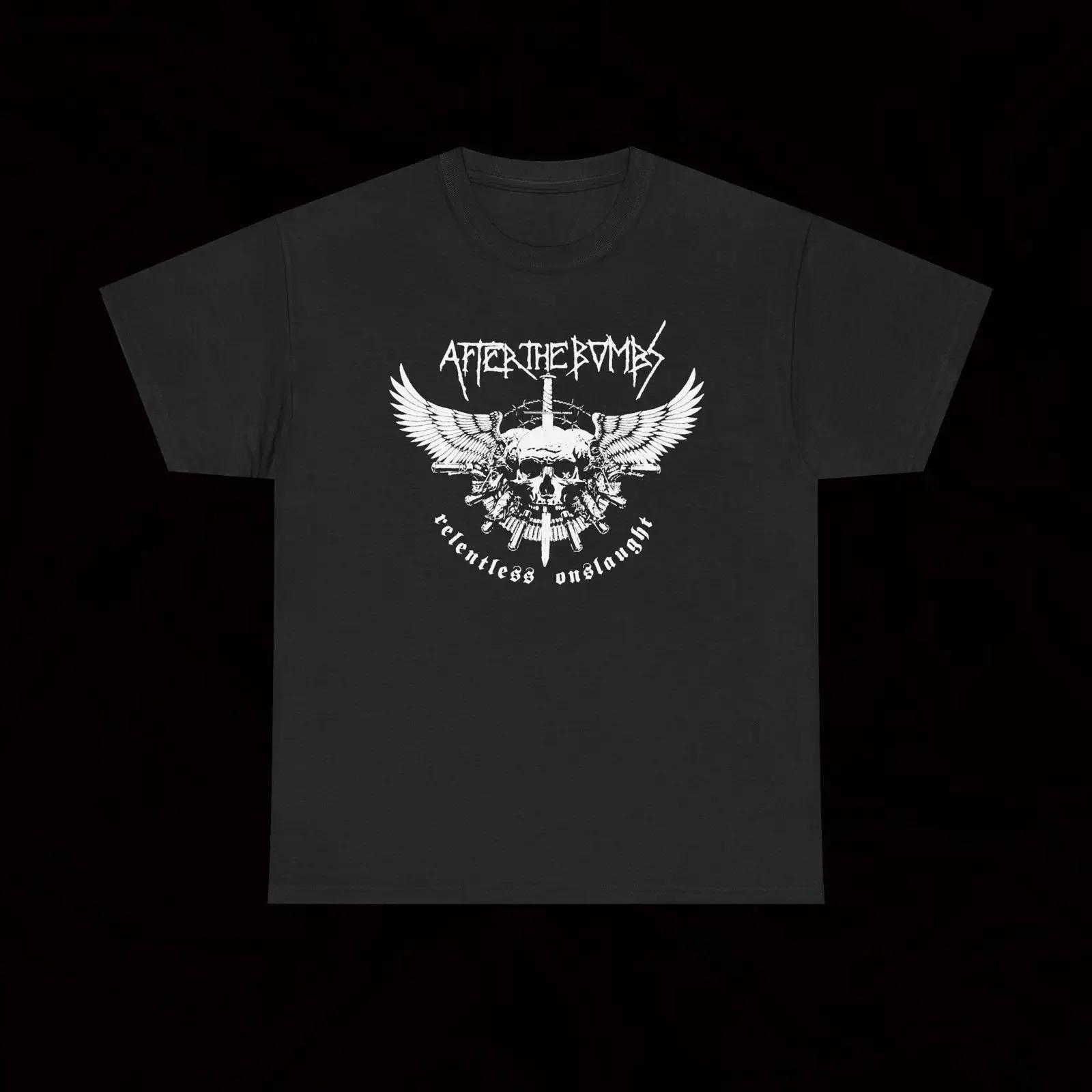 Camiseta After The Bombs Relentless Onslaught, estilo Crust Punk Hardcore Vintage, de banda vintage, lavada, de moda urbana, elástica