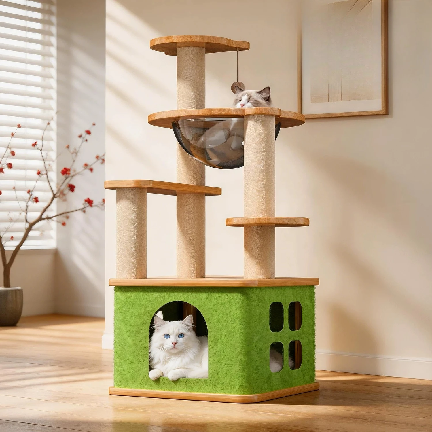 

Accessories Tree Post Cat Tower Sandbox Castle Modern Cat Tower Climbing Stairs Wooden Things Arranhador Para Gato Cat Supplies