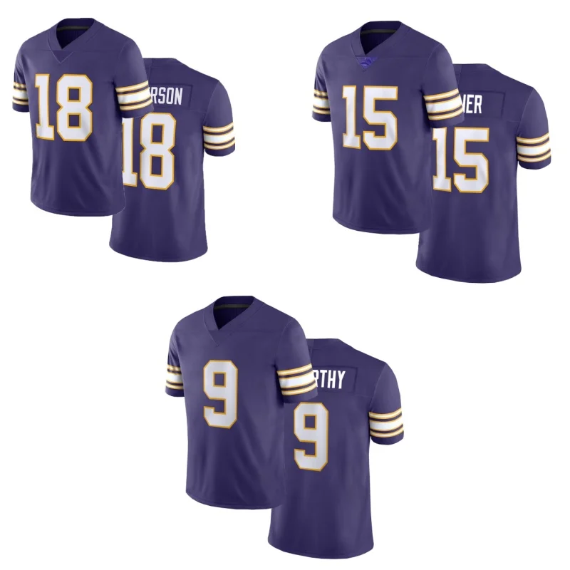 Men's American Football Jerseys Breathable V-neck Minnesota#18#15#9 Justin Jefferson Vikings T-shirts Men Clothing Sportswear