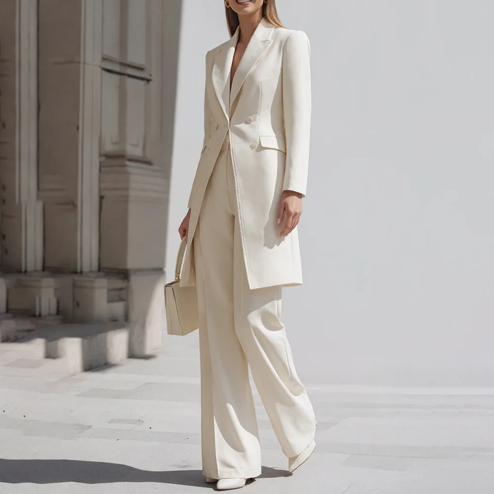 Conjuntos de calças femininas de luxo 2 peças chique pico lapela duplo breasted outfit moda elegante diário casual festa escritório senhora ternos