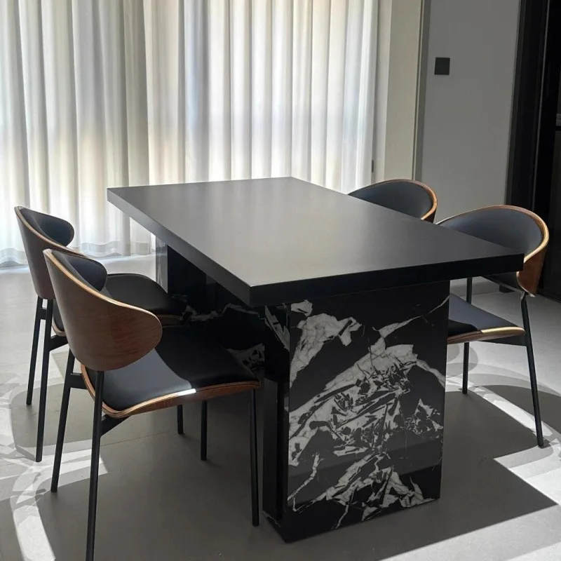 

Italian dining table rock slab island dining table and chair combination large apartment simple modern tea table rectangular