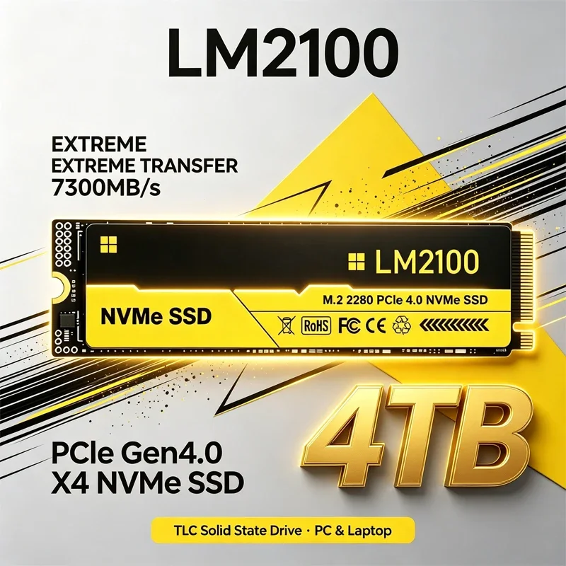 LM2100 NVMe M.2 SSD PCIe Gen4.0 X4 7300MB/s Transfer Speed TLC Solid State Drive 500GB-4TB Compatible with PS5 Laptop Desktop
