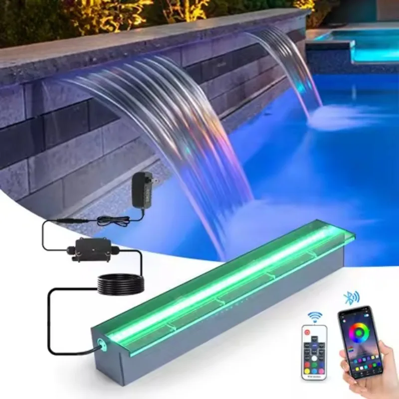 Acrylic Sheer Descent Waterfall Wall Fountain LED Light Water Blade Cascade For Swimming Pool Spa Garden Landscape Design