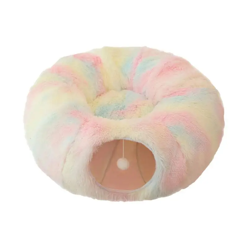 Cat Tunnel Bed Donut Cat Beds Plush Cat Cave Washable Cat Couch Warm Detachable Pet Supplies Pets For Large Cats Puppy