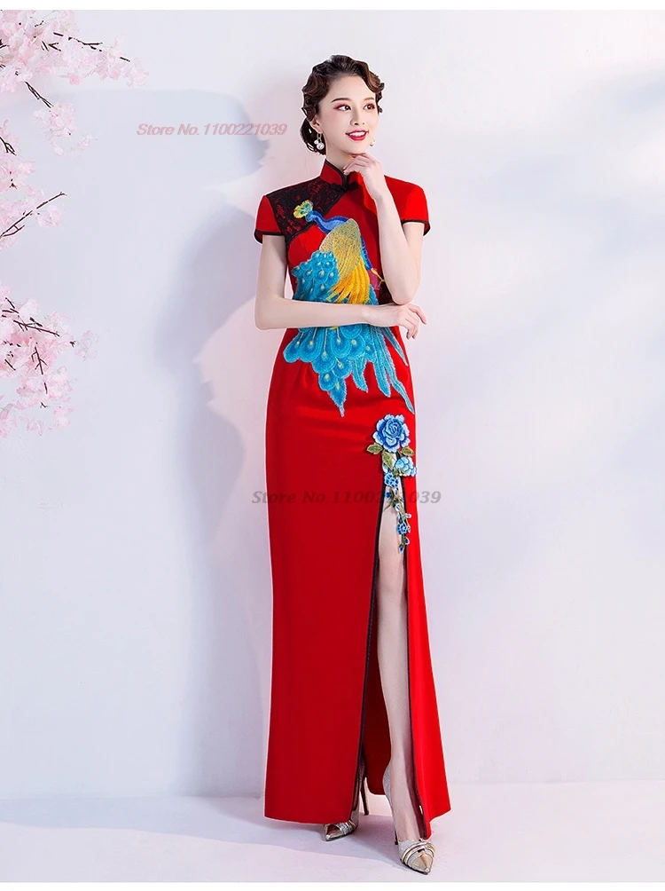 

2024 traditional chinese vintage dress improved qipao national flower embroidery stage cheongsam banquet evening dress vestido