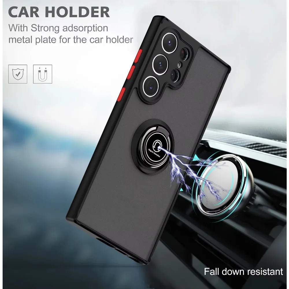 Phone Case for Samsung Galaxy S24+ S23 S22 S21 Ultra Plus FE 5G A15 A25 A55 A35 A54 A14 Car Magnetic Ring Bracket Silicone Cover image 2
