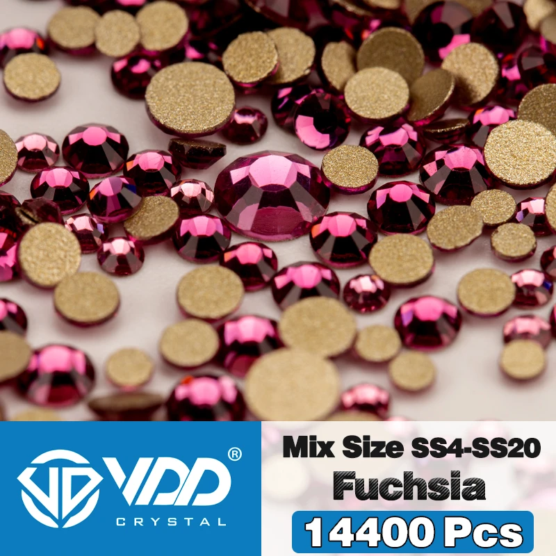 VDD 14400 Stuks Groothandel SS4-SS20 Mix Grootte Glas Steentjes Kristal Niet-hotfix Gouden Plaksteen Stenen Voor DIY Nail Art accessoires