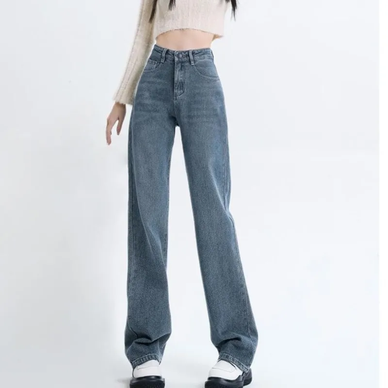 

Vintage Hong Kong Style Denim Jeans Women's High-Waisted Loose Straight Classic Fashion Dropship Pants