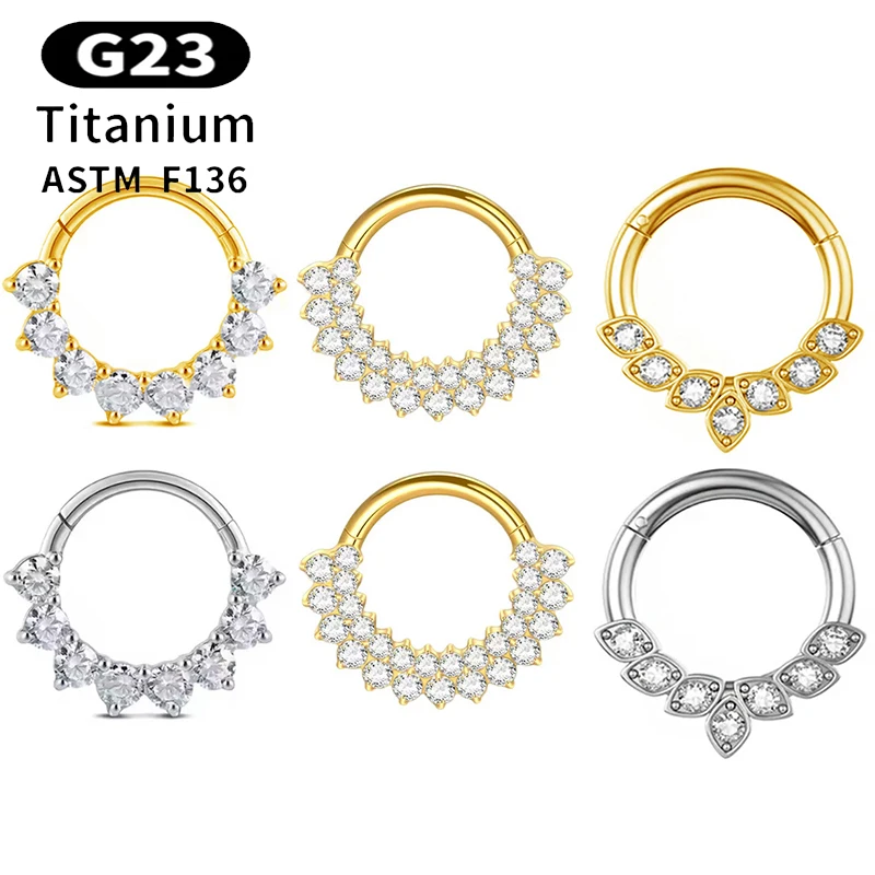 

1PC G23 Titanium Nose Rings Septum Clicker Hinged Segment Rings Zircon Helix Conch Cartilage Daith Earring Goth Piercing Jewelry
