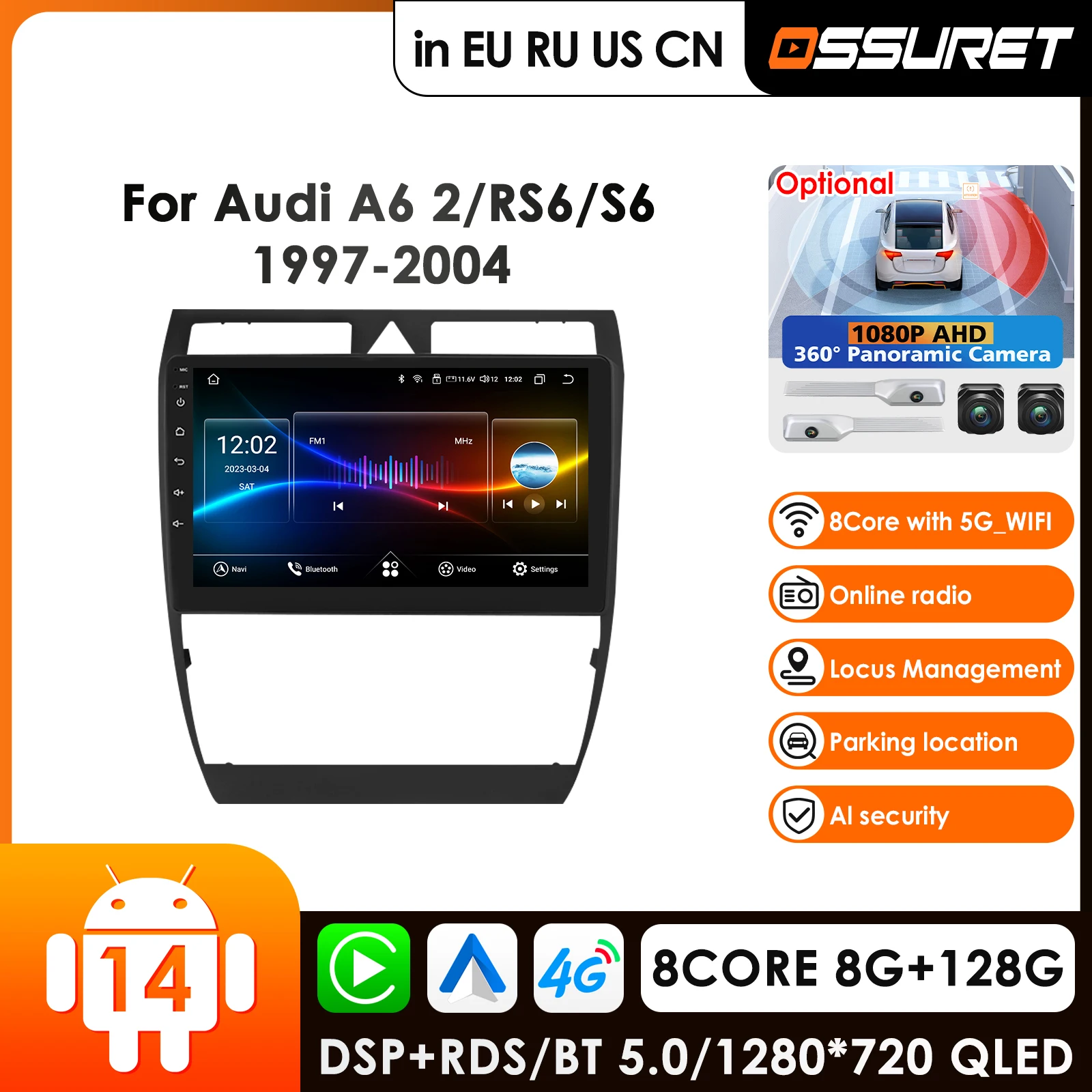 

Автомагнитола с CarPlay, 4G-LTE, камерой 360°, Android, GPS, RDS для Audi A6 C5 1997-2004, S6, RS6, мультимедийный проигрыватель для авто.