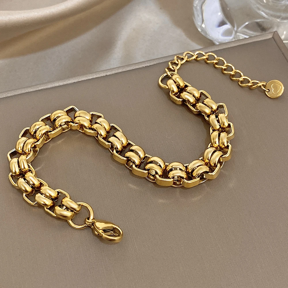 الفولاذ المقاوم للصدأ Chuky الشرير مربع سلسلة أساور للنساء الرجال أنيق مزدوجة الطبقات مقفل سلسلة سميكة أساور المعصم مجوهرات