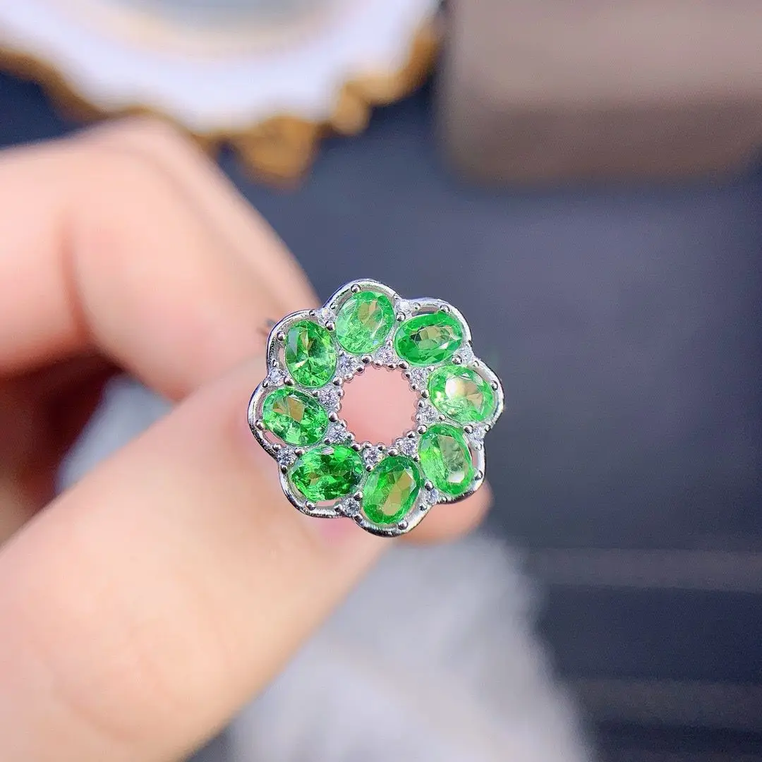 ZECAA 925 Tsavorite Jewelry Woman Tsavorite Ring With Natural Tsavorite Stone 3*4mm S925 Silver Tsavorite Ring