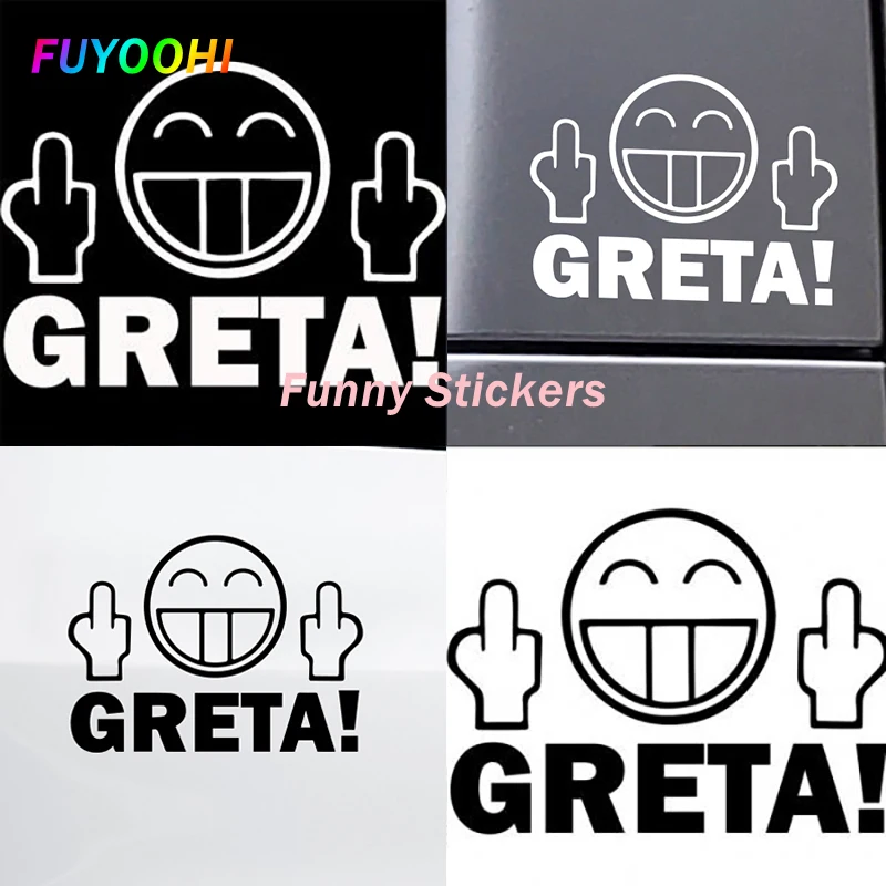 FUYOOHI Play Stickers Smiling Face GRETA Middle Finger Car Sticker Window Decoration Home Decor Sticker Gifts Car Accessories