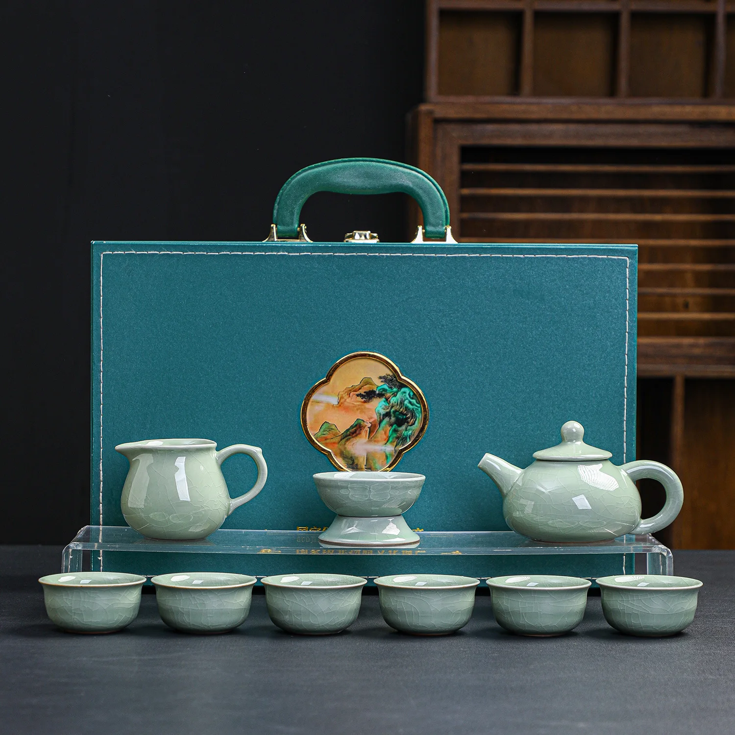 陶磁器製の茶器セット「ゴーヤオ功福茶」、お茶を淹れるためのティーポットとカップ、オーナーカップ付き、家庭用と来客用、レトロな和風ギフト