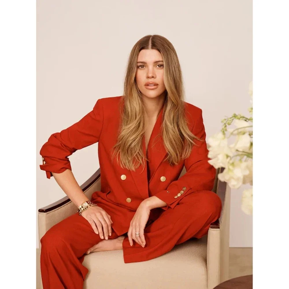 

Женский костюм из двух предметов, красный с лацканами и двойной пуговицей для свадьбы, банкета, вечеринки, бизнеса, офиса, повседневного блейзера и брюк