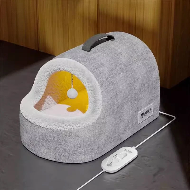 Heating Cat Bed Winter Warm Cat Bed Semi-enclosed Soft Portable Non-slip Cats Beds Wear-resistant Windproof Indoor Pet House