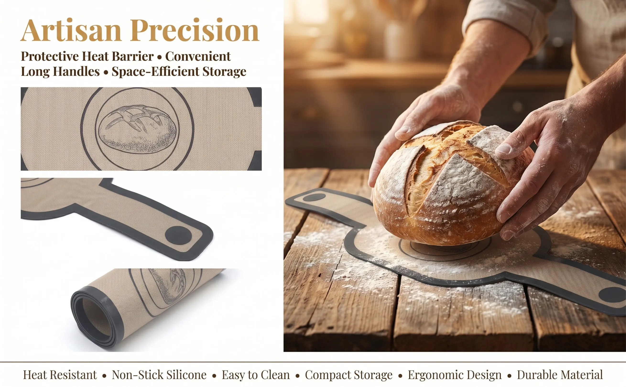 Silicone Bread Sling Long Handle Reusable Oval Baking Mat Dutch Oven Liner Sourdough Transfer Tool Heat Resistant