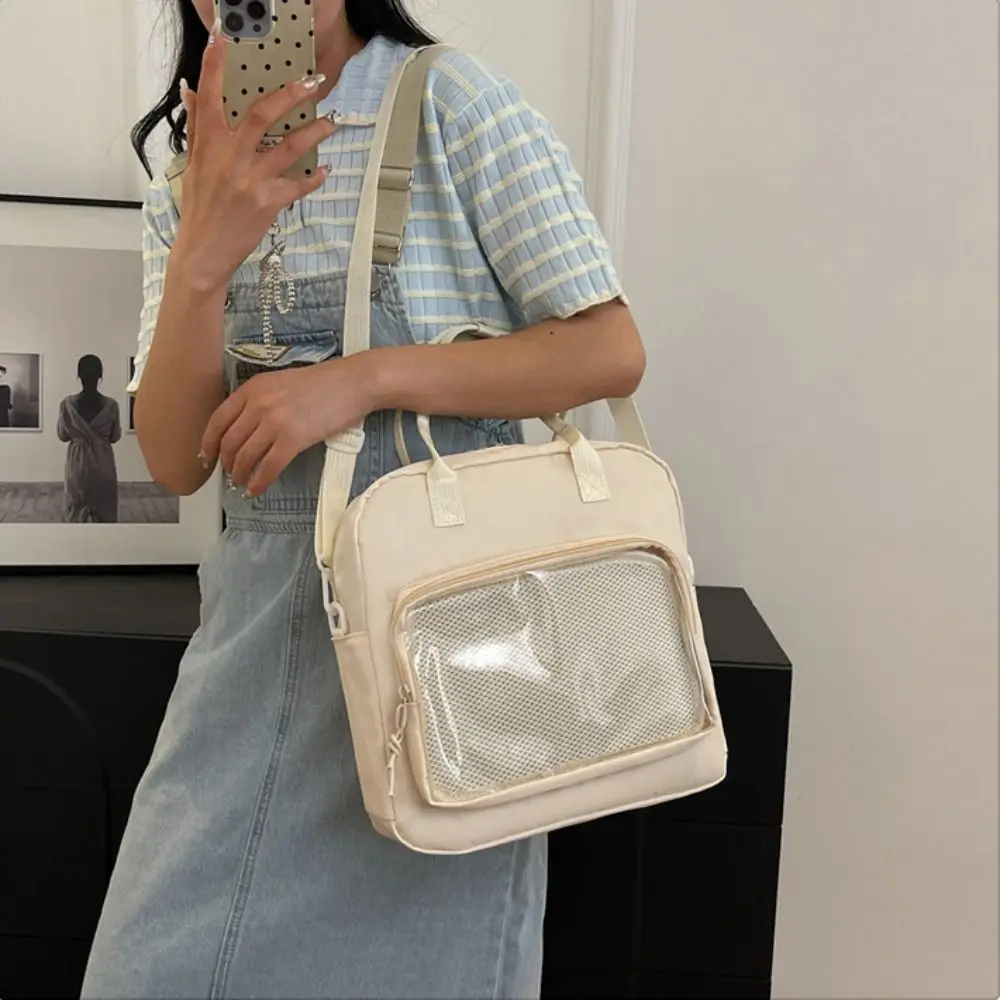 Doll Display Transparent Itabag JK Solid Color Nylon Crossbody Bag College Style Large Capacity Student School Bag Girl/Boy