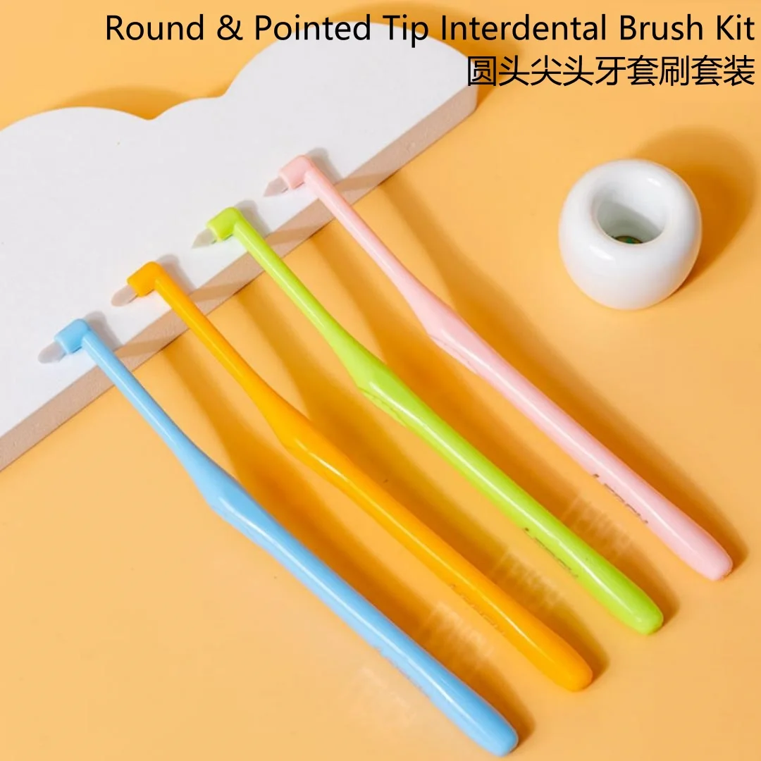 DZK 1Pack Round&Pointed Tip Teeth Cleaning Toothbrush Interdental Brush Adult Oral Care Tools Deep Oral Cleaning