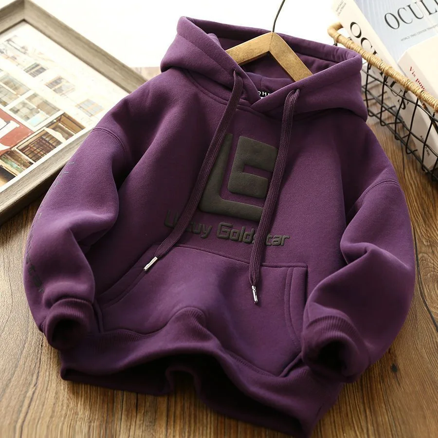 

2024 Winter Boys Hooded Sweater New Children's Korean Version of Foreign Casual Loose Trendy Cool Trendy Outerwear Top