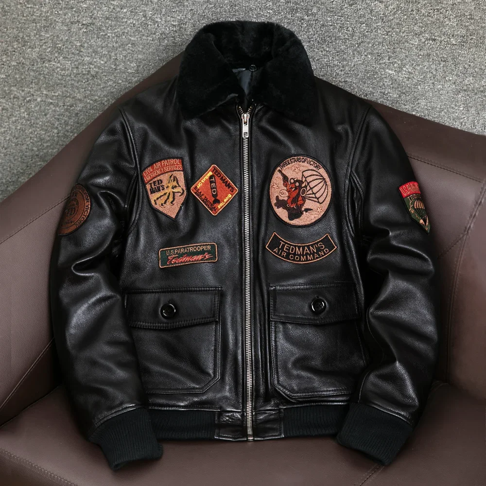 

Flying suit leather jacket first layer pure cowhide leather jacket men's cotton thickened autumn and winter coat