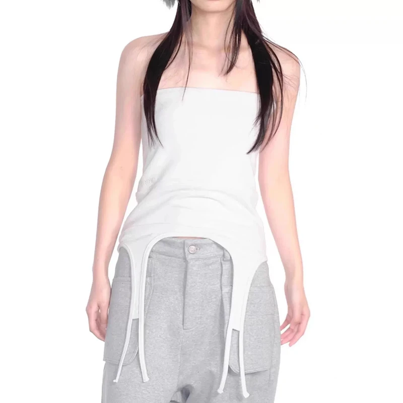 Einfarbig Kreative Band Schlank Tanks Tops 2000s Koreanische Sommer Straße Harajuku Vintage Casual Ärmellose Square Neck Weste Frauen
