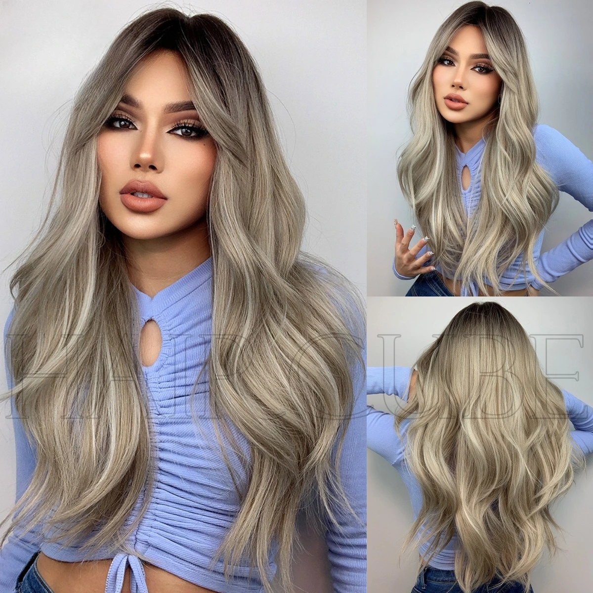 

wig headgear women's eight-character bangs brown long curly wig full head hot new products
