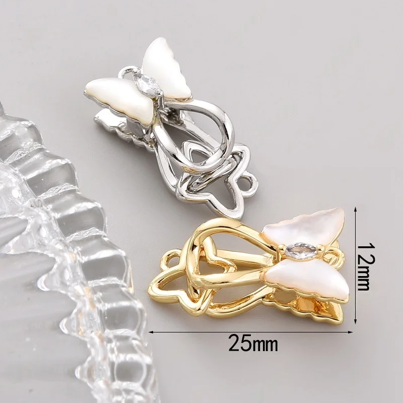 1pcs Pearl Necklace Buckle Inlaid Shell Butterfly Spring Press Snap Bracelet Sweater Chain Tail Button DIY Jewelry Accessories