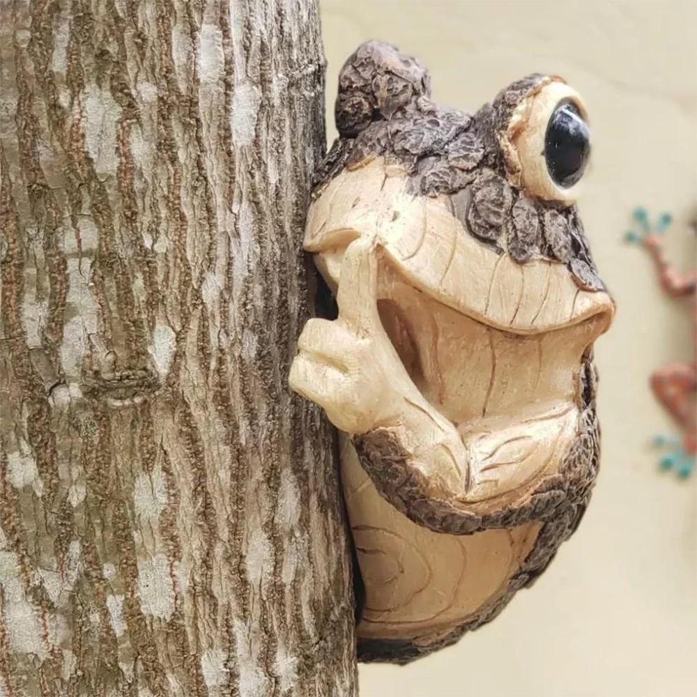 14cm Keeping Quiet Peeping Frog Tree Peeker Garden Tree Sculptures Otudoor Yard Resin Decoration